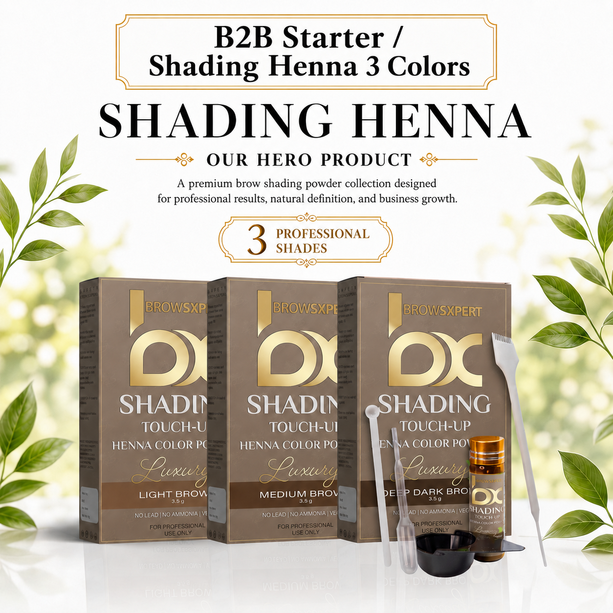 QUEEN'S HENNA 3セット Wholesale Starter – Shading Henna 3 Shades | BrowsXpert B2B