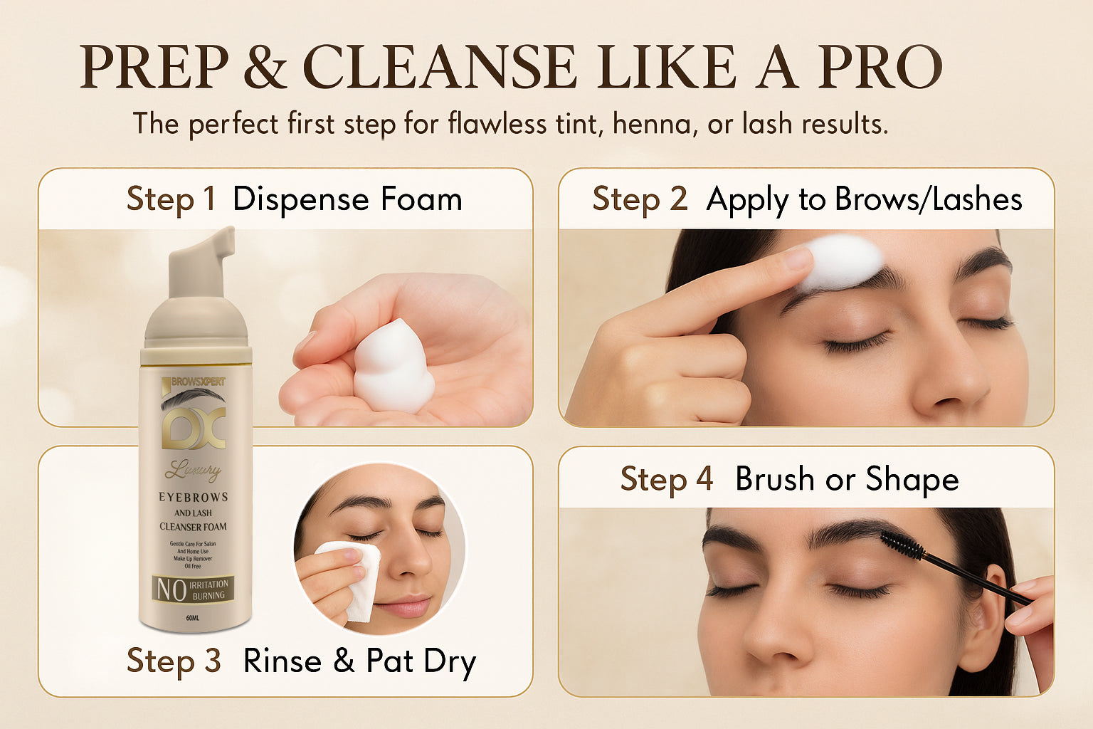 BROWSXPERT STARTER KIT (Cleanser Foam, Electric Mixer, Master Brow Mapping Kit, Plastic Film Wrap & Shading Henna Powder Touch-Up Kit)