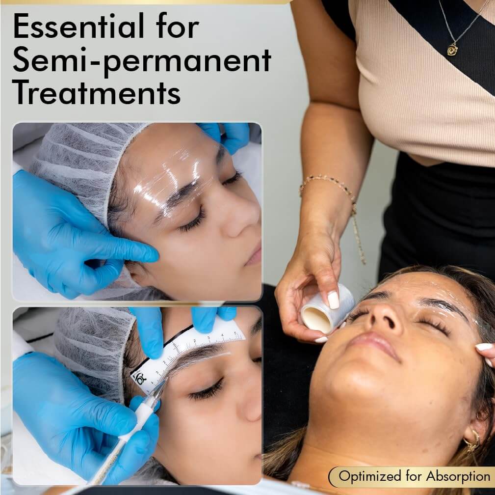 BROWSXPERT Preservative Plastic Film Wrap – 2 Rolls 42mm x 200m + 6 Eyebrow Ruler Stencils | Transparent Cling Film for Brow Lamination, Microblading, Tattoo, PMU, Lip Blush & Eyebrow Tinting | Tools