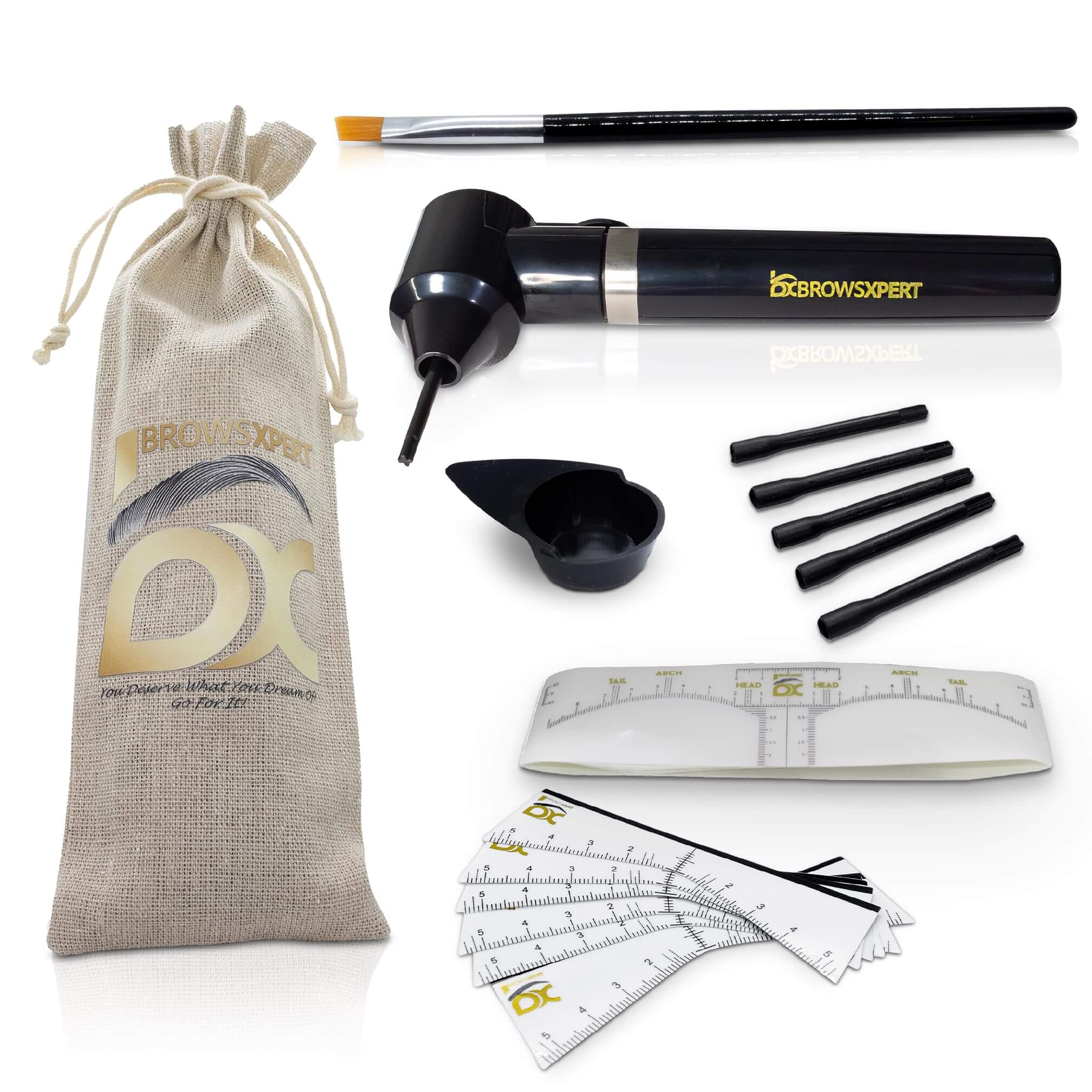 BROWSXPERT STARTER KIT (Cleanser Foam, Electric Mixer, Master Brow Mapping Kit, Plastic Film Wrap & Shading Henna Powder Touch-Up Kit)