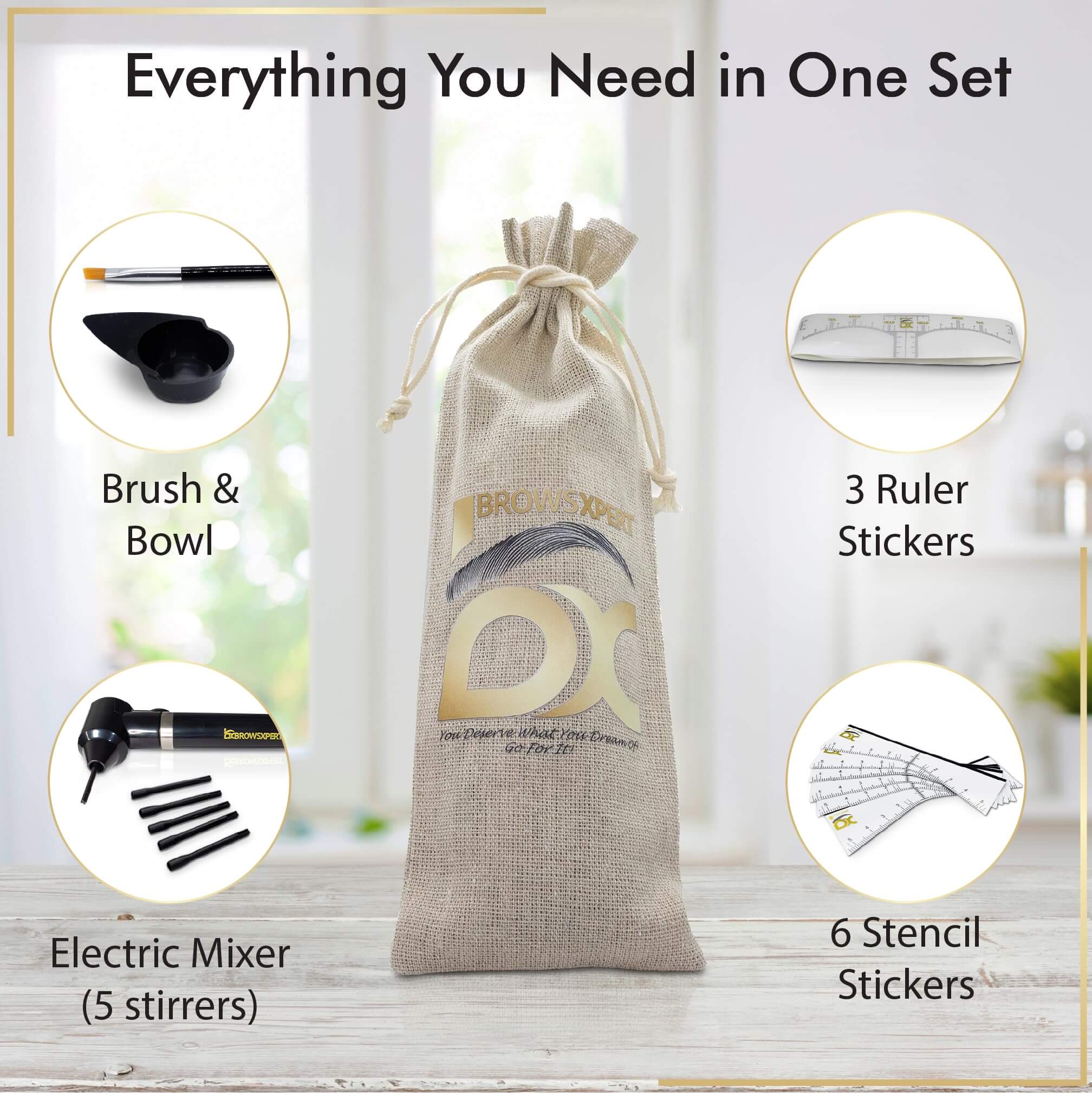 BROWSXPERT STARTER KIT (Cleanser Foam, Electric Mixer, Master Brow Mapping Kit, Plastic Film Wrap & Shading Henna Powder Touch-Up Kit)