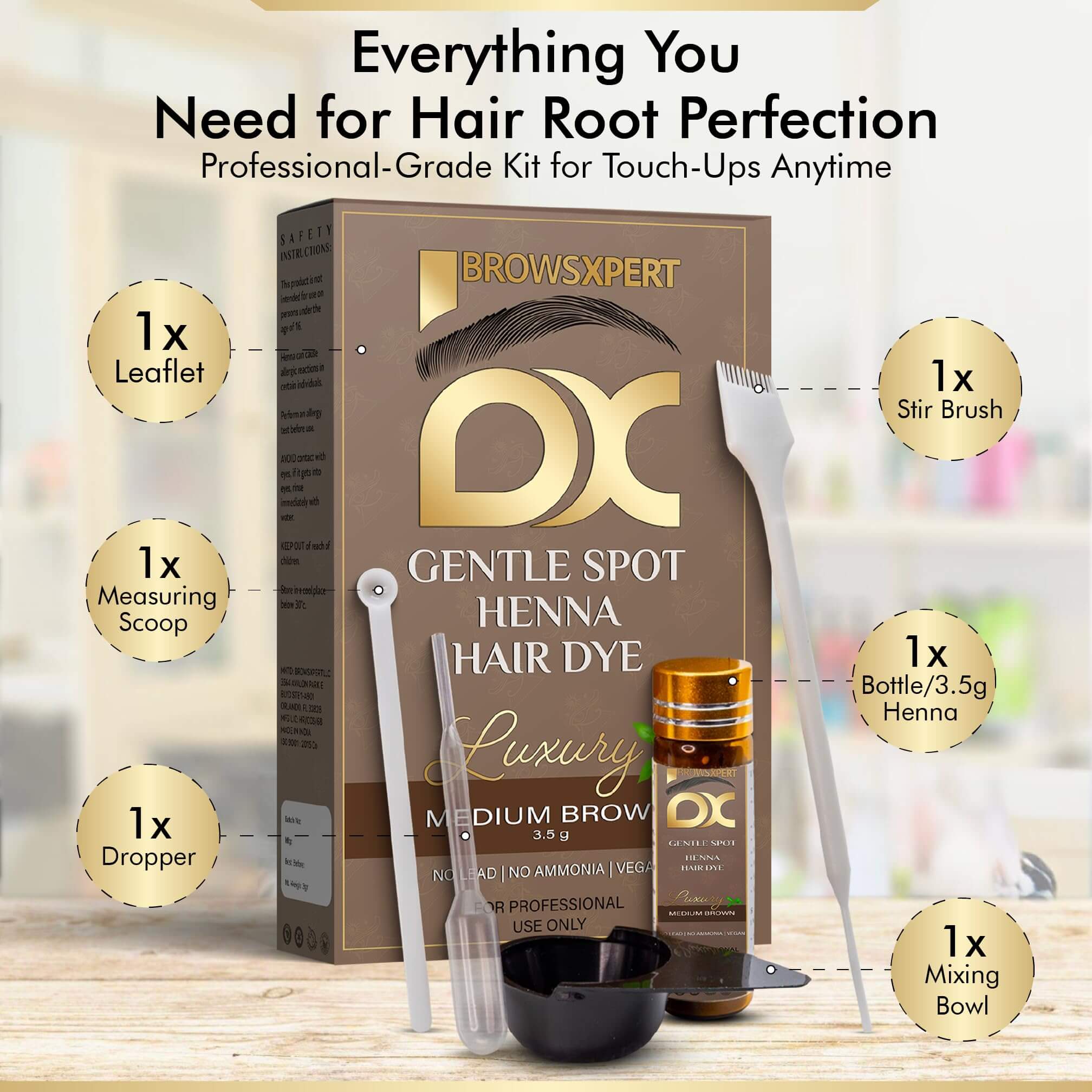 BROWSXPERT STARTER KIT (Cleanser Foam, Electric Mixer, Master Brow Mapping Kit, Plastic Film Wrap & Shading Henna Powder Touch-Up Kit)