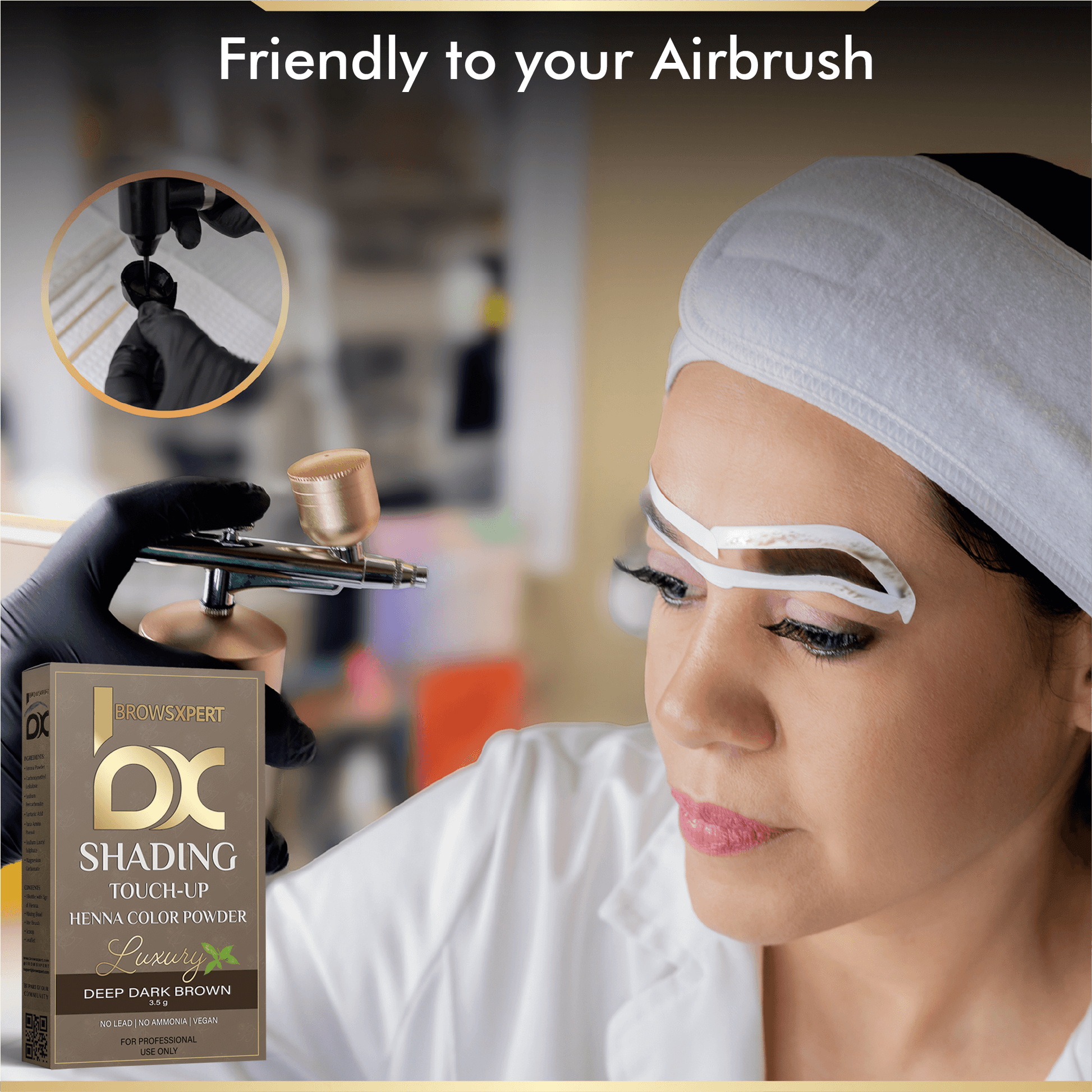 Kit de retoque de sombreado profesional BROWSXPERT — Henna herbal con plato de mezcla, batidor y brocha | 3.5g | Marrón profundo natural oscuro