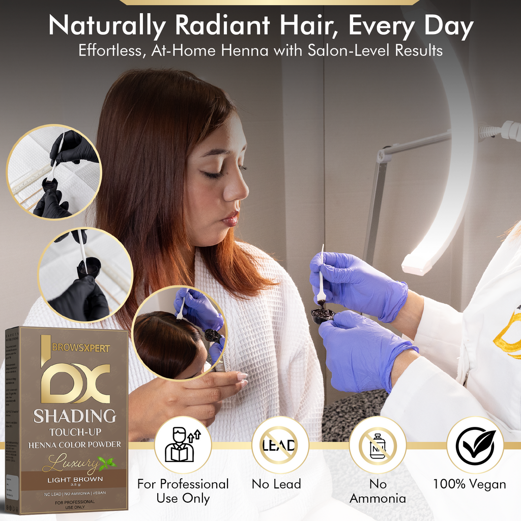 BROWSXPERT Gentle Spot Henna Hair Dye With Mixing Dish, Exclusive Stir and Brush + Follow Instructions | 3.5g | Light Brown