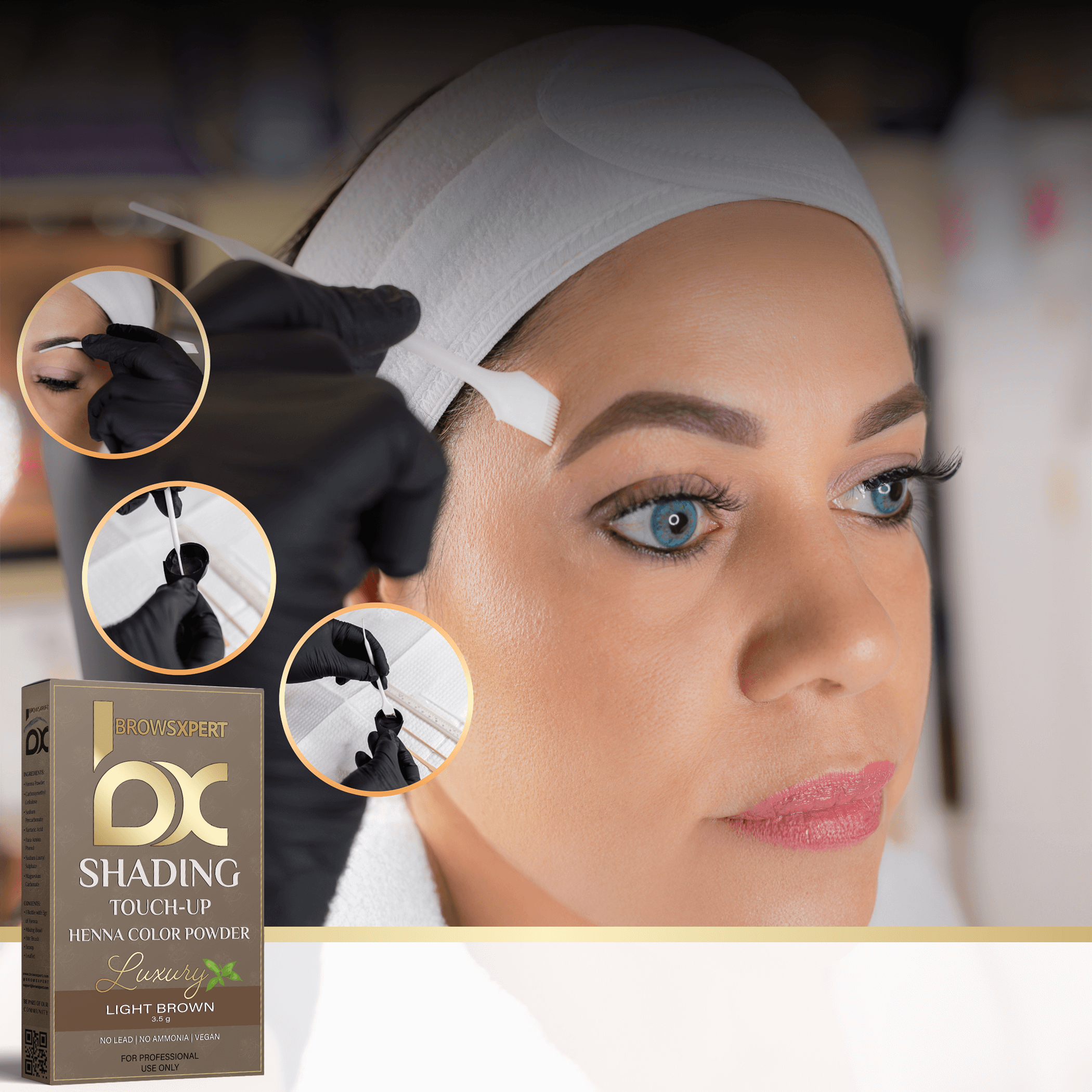 BROWSXPERT Gentle Spot Henna Hair Dye With Mixing Dish, Exclusive Stir and Brush + Follow Instructions | 3.5g | Light Brown