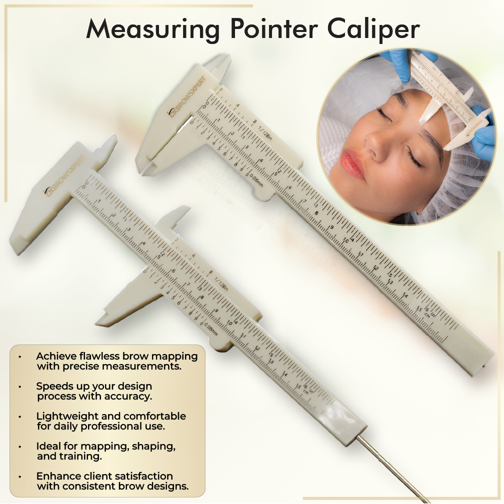 BROWSXPERT Master Brow Mapping Kit – 1 Caliper, 2 Pre-Inked Threads (Black and White), 2 Pencils (Black & White), 1 Marker, 2 Sharpeners, 10 Stencils, 10 Sticky Rulers and 1 Tweezers for Professionals
