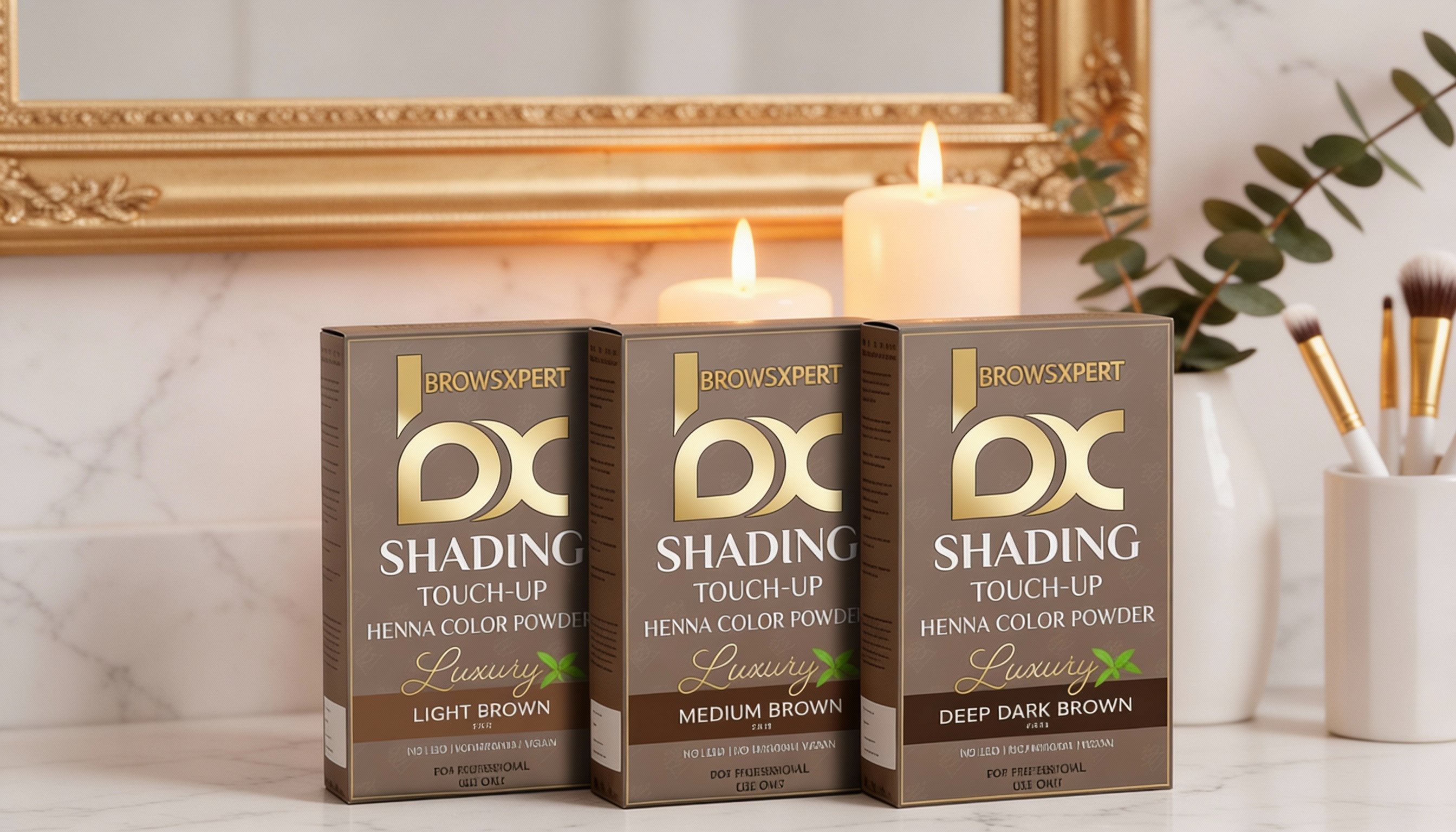 BROWSXPERT Professional Shading Brow Henna Powder Touch-Up Kit (3-Shade Bundle)